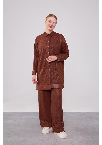- Önü Düğmeli Yırtmaçlı Tunik Takım - Oversize (Geniş Kalıp)