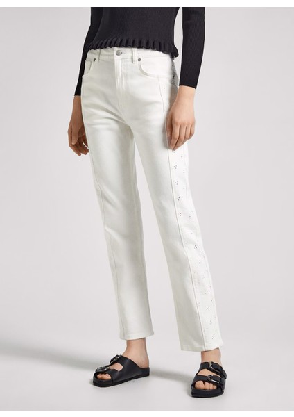 Yüksek Bel Düz Paça Normal Beyaz Kadın Denim Pantolon PL2046930 fiyatları