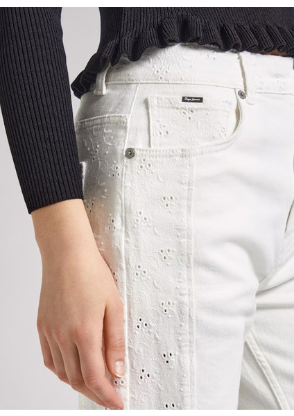 Yüksek Bel Düz Paça Normal Beyaz Kadın Denim Pantolon PL2046930 fırsatları