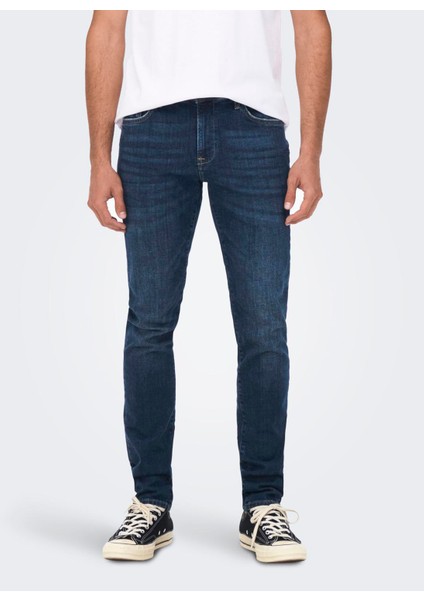 Normal Bel Dar Indigo Erkek Denim Pantolon Onsloom Slım Db 4514 A14 Dnm Noos