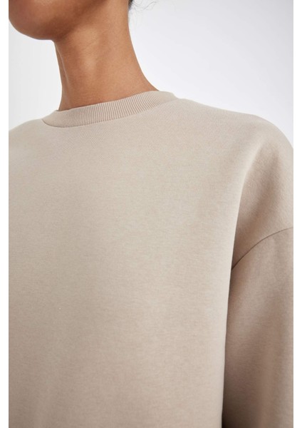 Boxy Fit Bisiklet Yaka Kalın Basic Düz Sweatshirt B8568AX24WN indirimleri