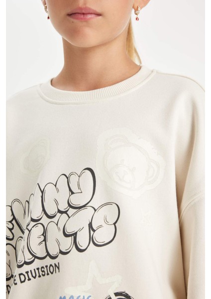 Kız Çocuk Oversize Geniş Kalıp Bisiklet Yaka Ayıcık Baskılı Sweatshirt D0612A824AU indirimleri