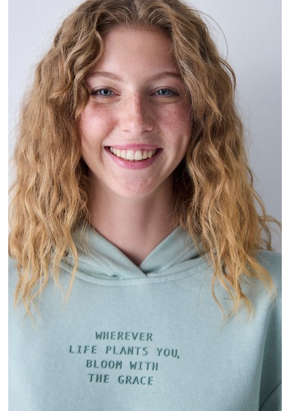 Açık Yeşil Kapüşonlu Ribana Detaylı Sweatshirt
