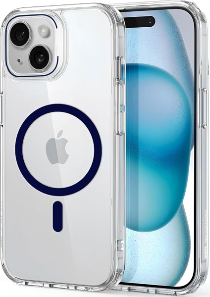 iphone 15 Için Ultimate Serisi Magsafe ile Uyumlu Kesinlikle Sararmayan Ultra Şeffaf Kristal Berraklığında Akrilik Sert Kılıf Metal Tuşlar ve Güçlü Manyetik Premium Kılıf (Lacivert)