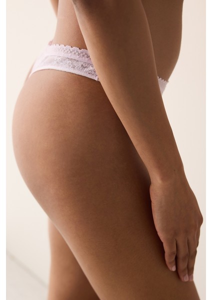 Easy Lace V Kesim Açık Pembe Tanga Külot