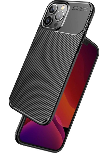 iPhone 12 Pro Max Uyumlu Şok Emici Ultra Esnek Tpu, Karbon Fiber Dokulu Kılıf (Siyah)