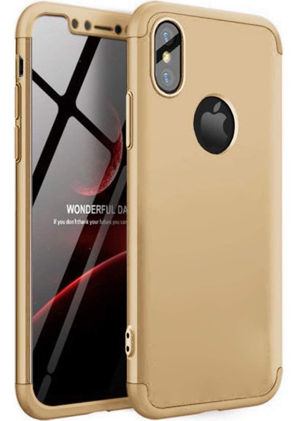 Apple iPhone x Için Kılıf Double Dip 360 Protective Gold [iphone x ile Uyumlu Kılıf - Gold]