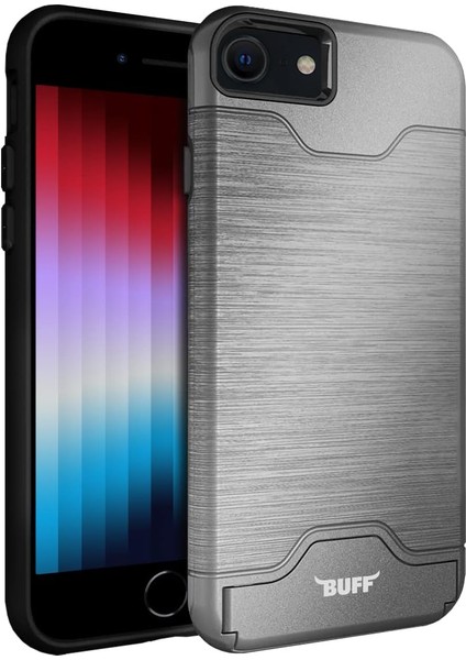 iPhone Se 2022 / Se 2020/8 / 7 Slim Folder Kart Hazneli Cüzdan Kılıf Gümüş