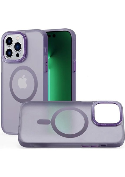 iPhone 11 Pro Max ile Uyumlu Lüks Pc Mat Magsafe Kılıf, Metal Tuşlu Frosted Manyetik Silinebilir Sararmaz Kılıf (Derin Mor)