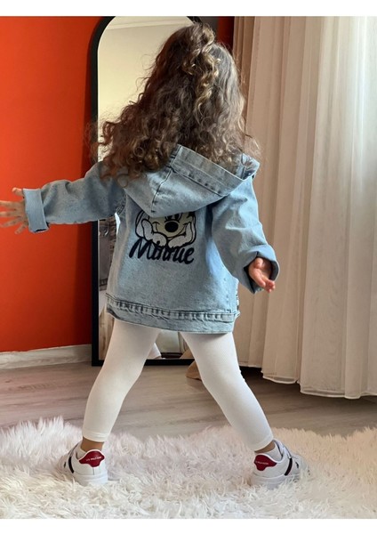 Kız Çocuk Minnie Kapüşonlu Kot Mont-Kot Ceket