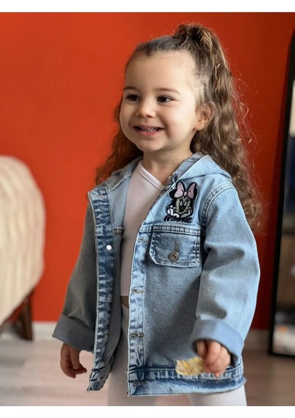 Kız Çocuk Minnie Kapüşonlu Kot Mont-Kot Ceket