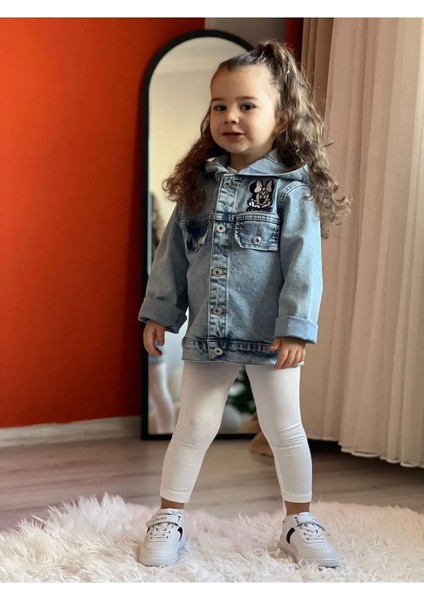 Kız Çocuk Minnie Kapüşonlu Kot Mont-Kot Ceket