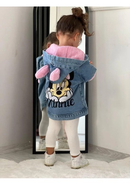 Kız Çocuk Minnie Kalın Welsoftlu Kapüşonlu Kot Mont