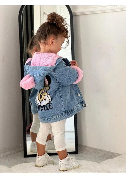 Kız Çocuk Minnie Kalın Welsoftlu Kapüşonlu Kot Mont