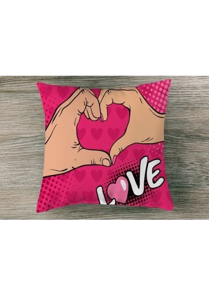 Pembe Love Popart Yastık Kılıfı