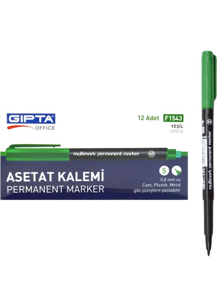 Permanent Asetat Kalemi Silgili M Uç Yeşil 12 Adet F1538