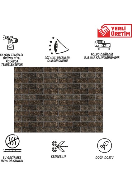 Kendinden Yapışkanlı Kahverengi Metro Mermer Desenli Pvc Panel 41 x 62 cm (12 Adet) 3 M²