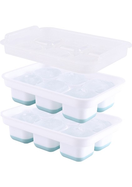 Silikon Buz Küpü Tepsileri 2'li Kapaklı Set, Gıda Sınıfı Viski Buz Topu Kalıbı, 6 Izgaralı Kare Buz Kafesi,торт Формы (Yurt Dışından)