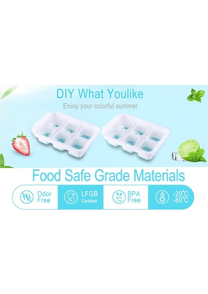 Silikon Buz Küpü Tepsileri 2'li Kapaklı Set, Gıda Sınıfı Viski Buz Topu Kalıbı, 6 Izgaralı Kare Buz Kafesi,торт Формы (Yurt Dışından) fiyatları