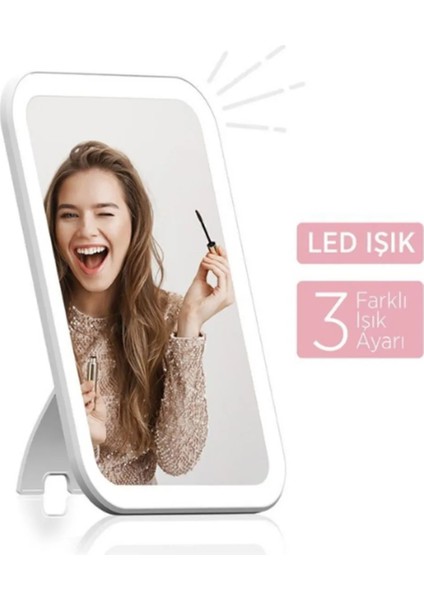 Masaüstü Dokunmatik Makyaj Aynası LED Işıklı Beyaz Renk Make Up Mirror