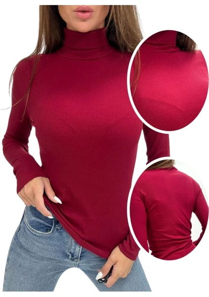 ALYA UNDERWEAR Kaşkorse Tam Boğazlı Body Sweatshirt, Bordo