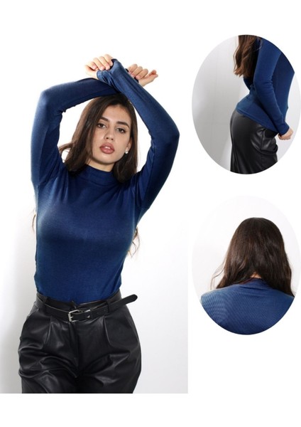 ALYA UNDERWEAR Kaşkorse Yarım Boğazlı Body Sweatshirt, Lacivert