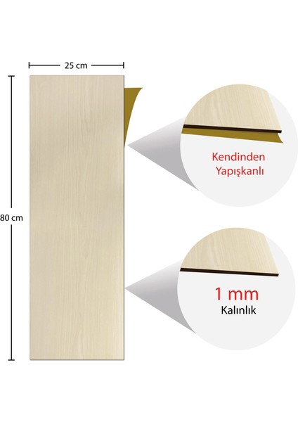 Kendinden Yapışkanlı Beyaz Huş Desenli Pvc Parke 25 x 80 cm / 5 Adet / 1 M²