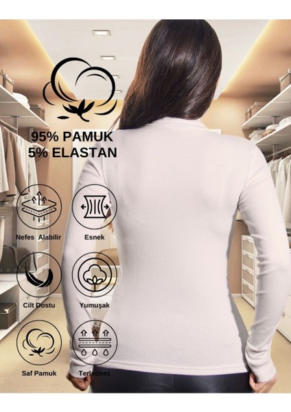 ALYA UNDERWEAR Kaşkorse Yarım Boğazlı Body Sweatshirt, Ekru