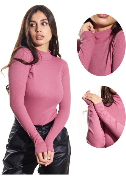 ALYA UNDERWEAR Kaşkorse Yarım Boğazlı Body Sweatshirt, Gül Kurusu