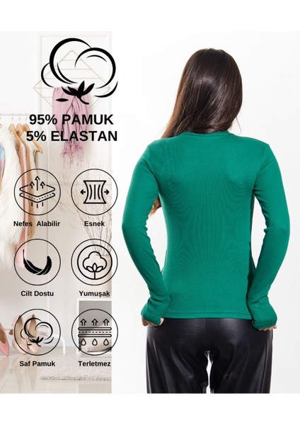 ALYA UNDERWEAR Kaşkorse Yarım Boğazlı Body Sweatshirt, Çimen Yeşili