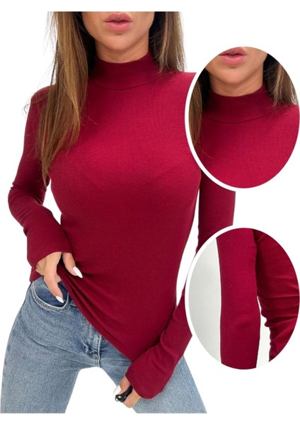 ALYA UNDERWEAR Kaşkorse Yarım Boğazlı Body Sweatshirt, Bordo