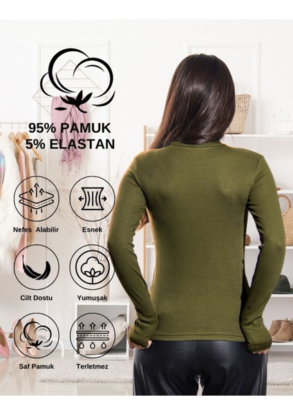 ALYA UNDERWEAR Kaşkorse Yarım Boğazlı Body Sweatshirt, Asker Yeşili