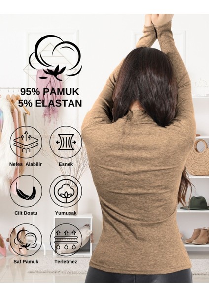 ALYA UNDERWEAR Kaşkorse Yarım Boğazlı Body Sweatshirt, Kahve Melanj