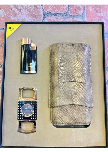 Orijinal Puro Kutusu Humidor, Puro Çakmağı, Puro Makası 3'lü Set
