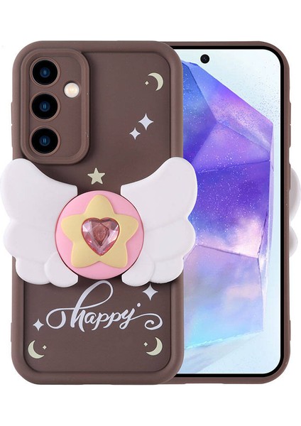 Galaxy A35 Kılıf Kamera Korumalı Figür Tasarımlı Kapya Kapak-Koyu Kahve