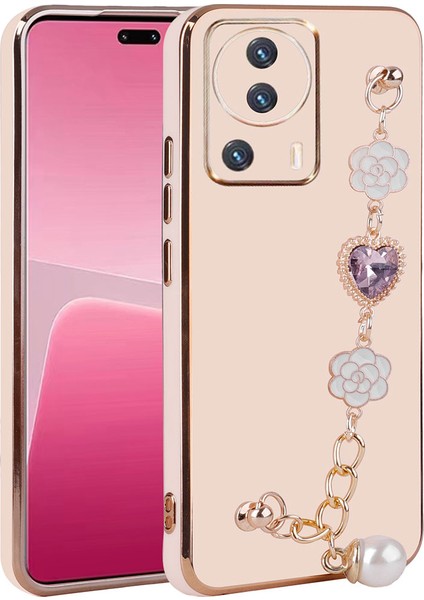 Xiaomi Mi 13 Lite Kılıf El Tutamaçlı Kamera Korumalı Taka Silikon Kapak-Pembe