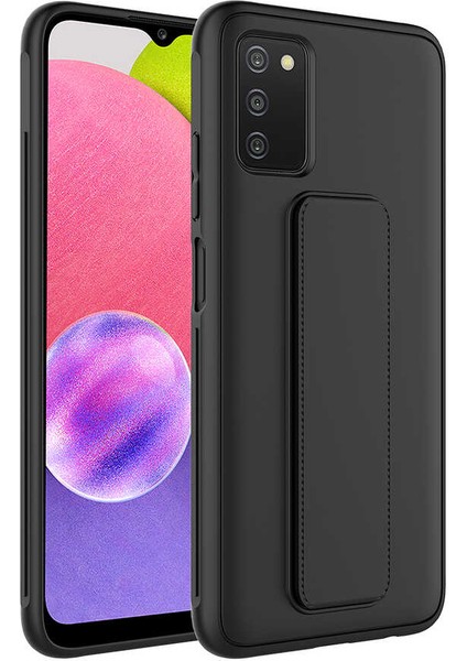 Galaxy A03S Kılıf Qstand Kapak-Siyah