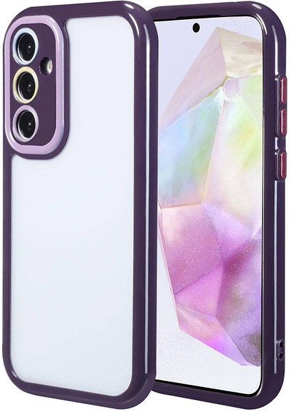Galaxy A35 Kılıf Kamera Korumalı Renkli Kenar ve Çerçeve Tasarımlı Vitamin Kapak-Derin Mor
