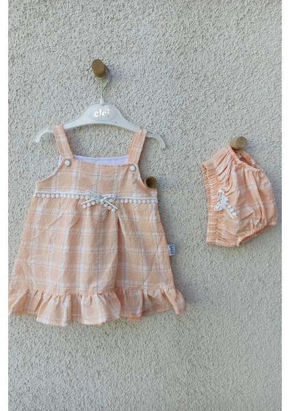 Kız Bebek Askılı Kareli Külotlu Bebek Elbisesi