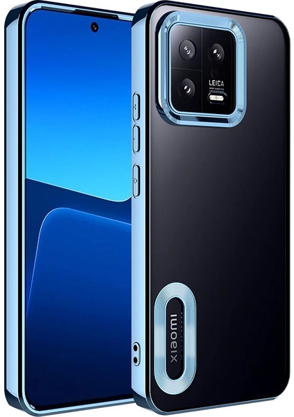 Xiaomi Mi 13 Kılıf Kamera Korumalı Logo Gösteren Omega Kapak-Mavi