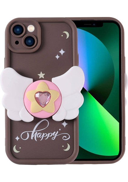 Apple iPhone 13 Kılıf Kamera Korumalı Figür Tasarımlı Kapya Kapak-Koyu Kahve