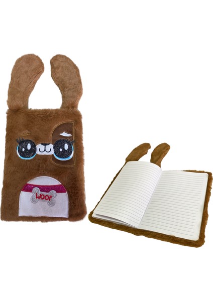 Fy 5 Woof Kulaklı Pelüş Defter 80 Yaprak r Çizgili Kahverengi