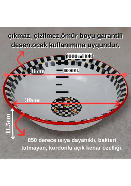 İnci Emaye 40 cm 8 Litre Emaye Leğen Çırpma ve Karıştırma Kabı.hamur Leğeni.meyvelik.çeyiz. Büyük Kase