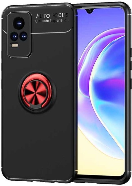 Vivo V21E Kılıf Ravel Silikon Kapak - Siyah - Kırmızı