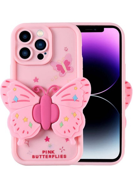 Apple iPhone 14 Pro Max Kılıf Kamera Korumalı Figür Tasarımlı Kapya Kapak - Açık Pembe
