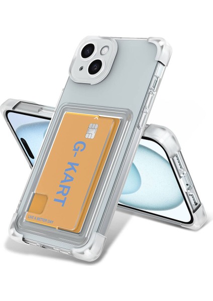 Apple iPhone 13 Kılıf Airbag Tasarımlı Şeffaf Kartlıklı G - Kart Kapak - Renksiz