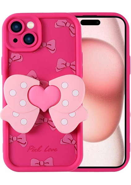 Apple iPhone 15 Kılıf Kamera Korumalı Figür Tasarımlı Kapya Kapak - Koyu Pembe