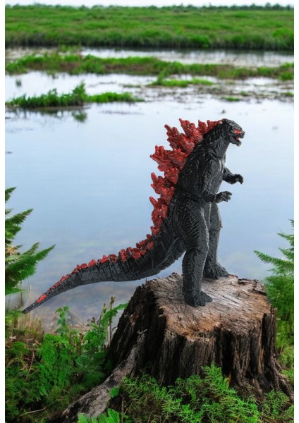 Üçüncü Boyut Dizayn Godzilla Oyuncağı Esnek Kırılmaz Malzeme 15CM Boyunda Sırtı Kırmızı