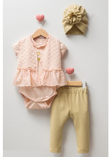 Kız Çocuk 4lü Takım Şapka-Body-Yelek-Alt