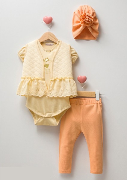 Kız Çocuk 4lü Takım Şapka-Body-Yelek-Alt